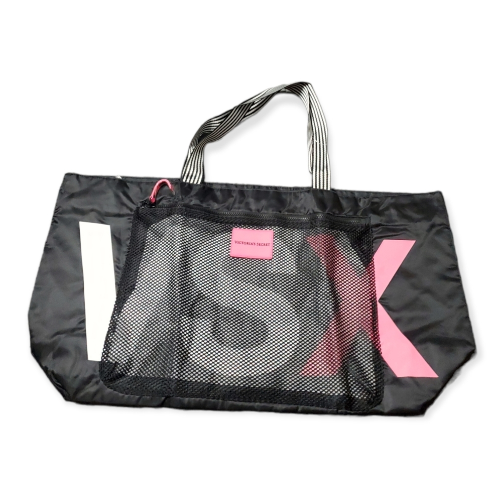 Victoria's Secret Black Tote with Pink Accents